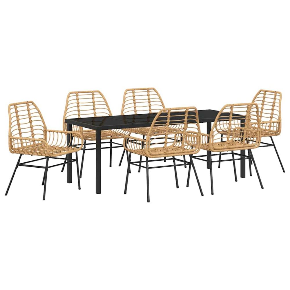 Ensemble de salle à manger pour jardin 7 pc marron polyrotin