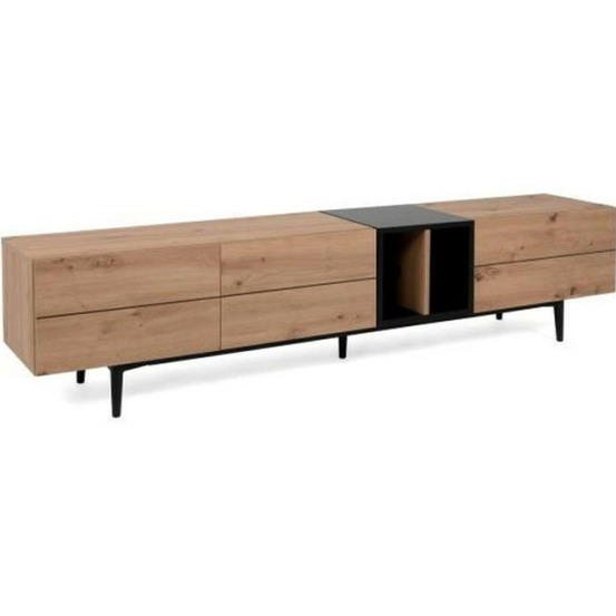 Meuble tv 3 abattants - décor chene et noir - l 195 x p 37 x h 48 cm - nola