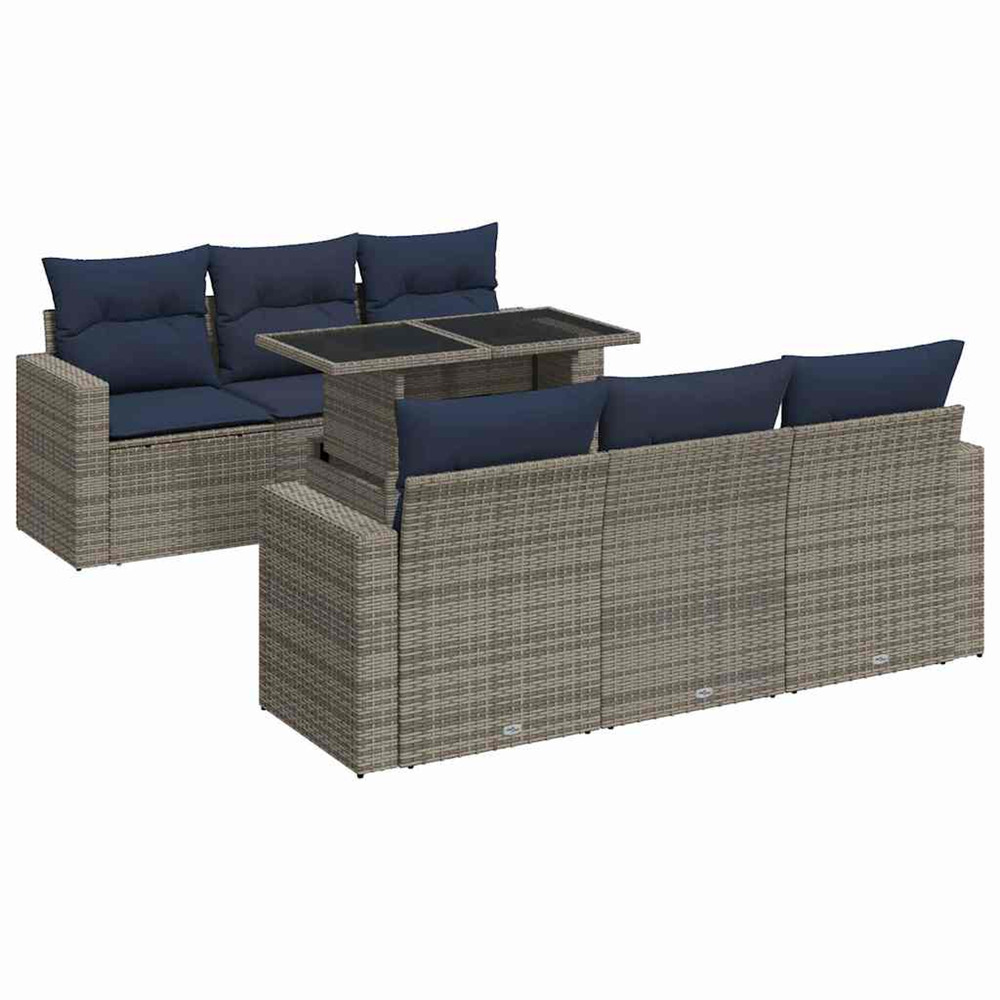Salon de jardin avec coussins 7 pcs gris résine tressée acacia