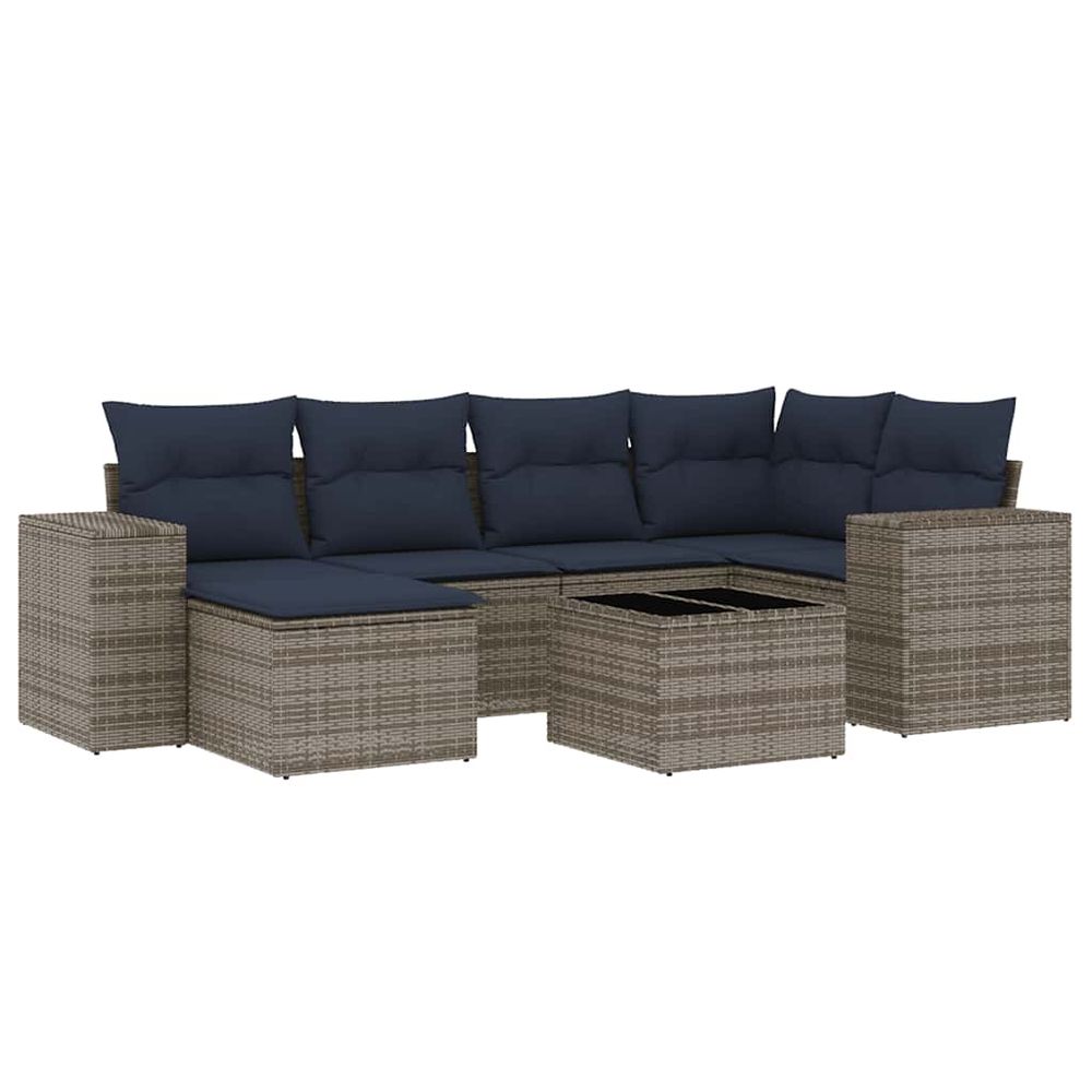Ensemble de canapé de jardin 7 pcs avec coussins gris résine tressée