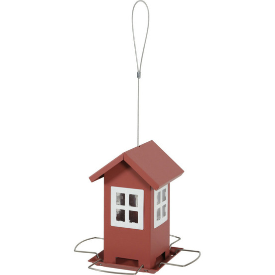 Mangeoire maisonnette rouge 4 fenêtres pour graines oiseaux