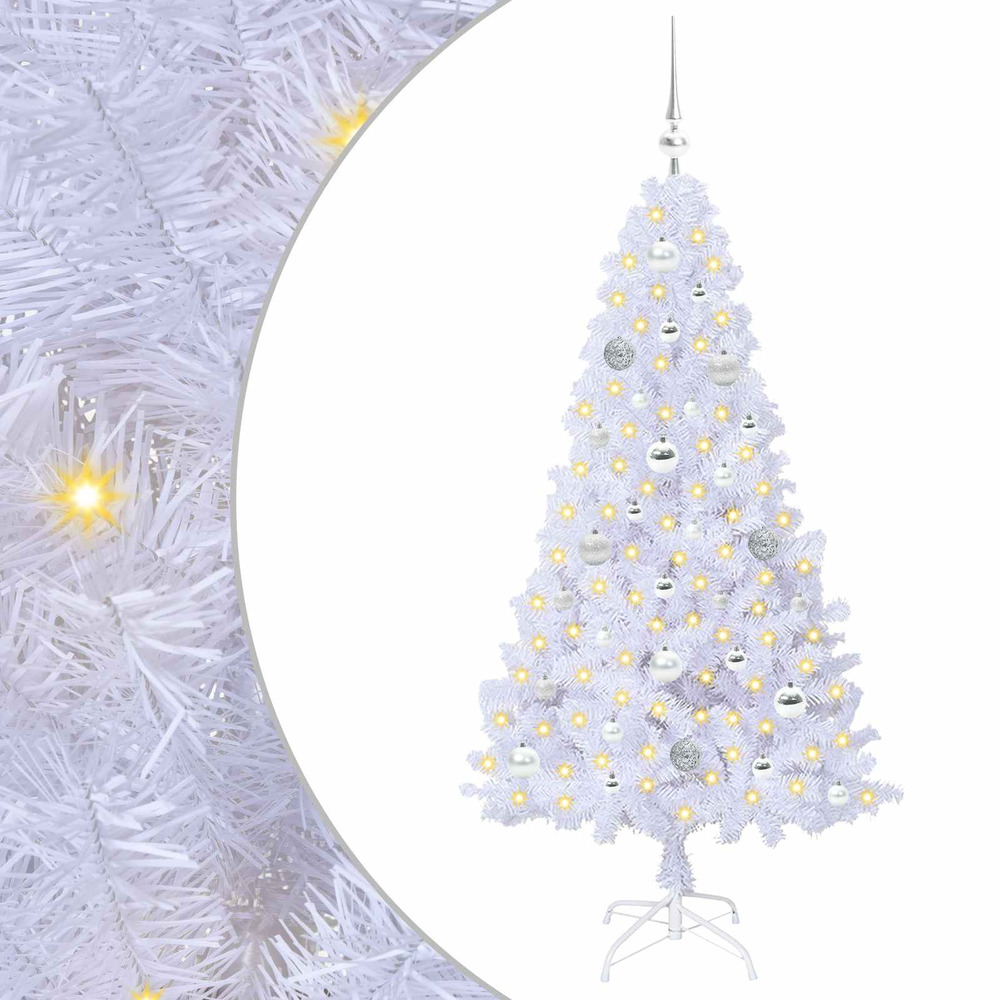 Sapin de noël artificiel avec 150 led blanc 150 cm pvc et acier