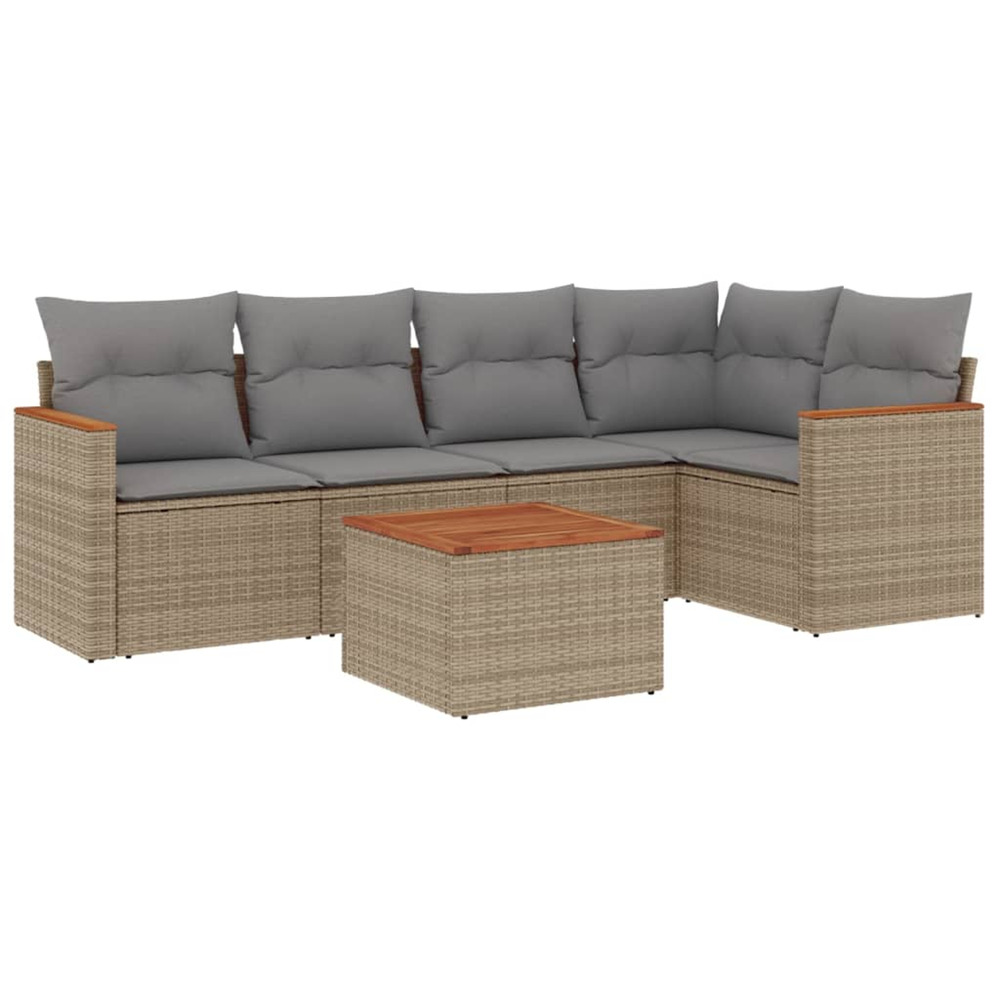 Salon de jardin avec coussins 6 pcs beige résine tressée