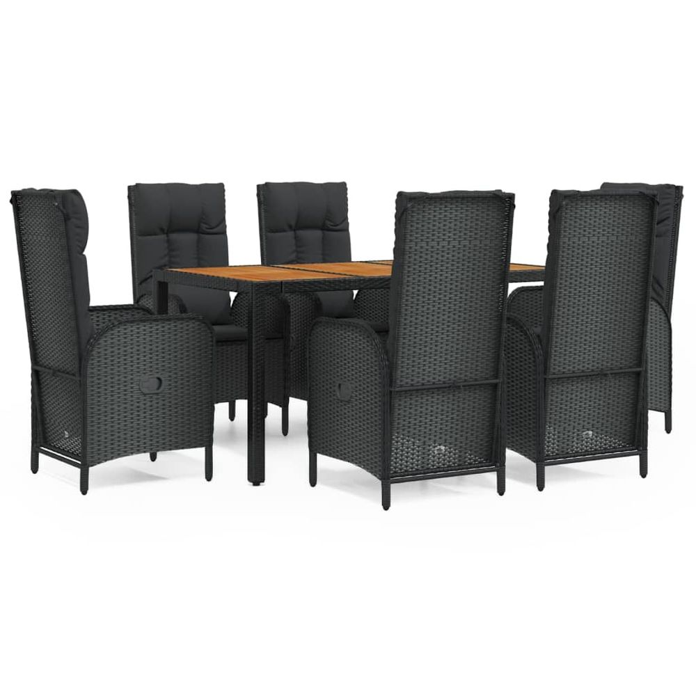 Ensemble à manger de jardin coussins 7pcs noir résine tressée