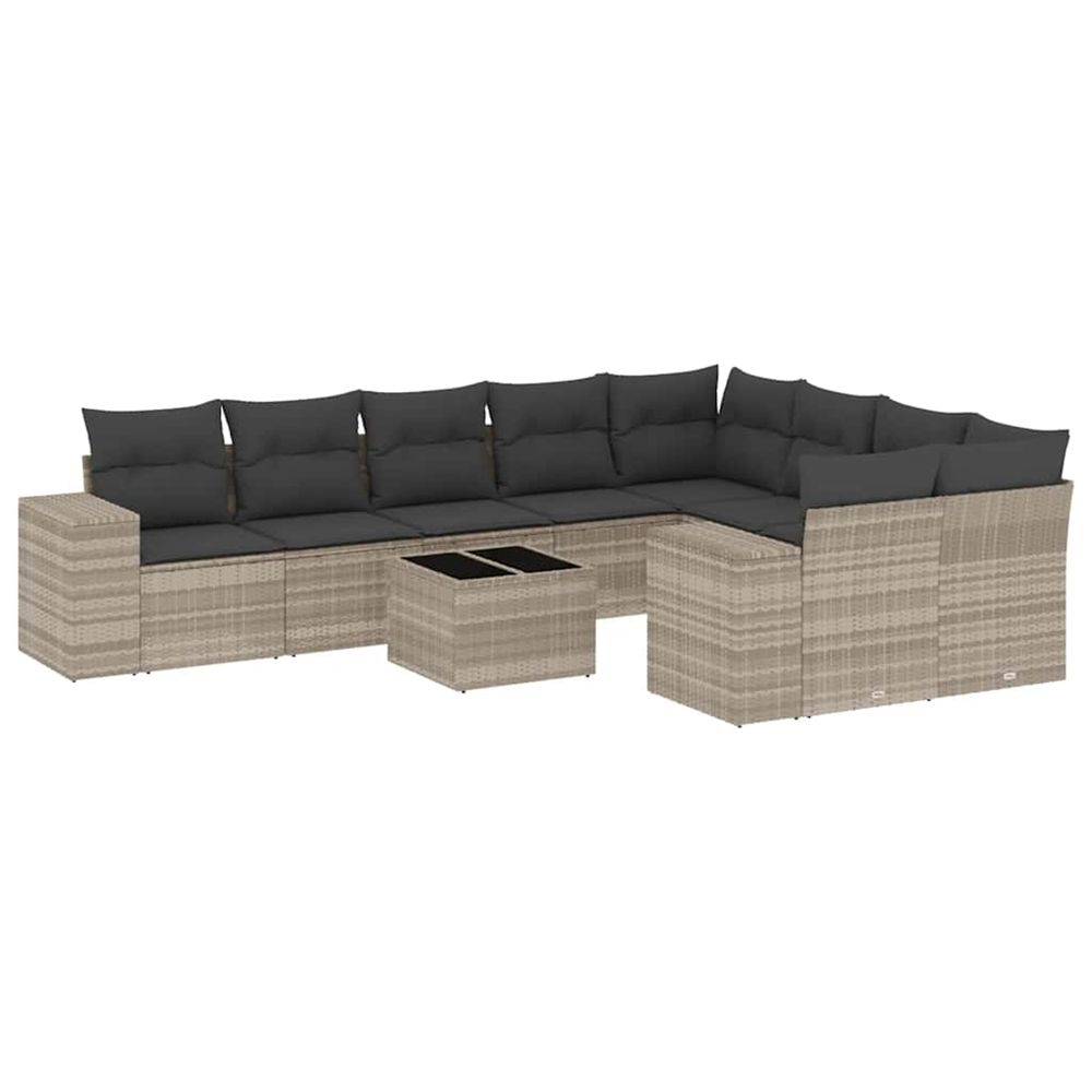 Salon de jardin avec coussins 10 pcs gris clair résine tressée