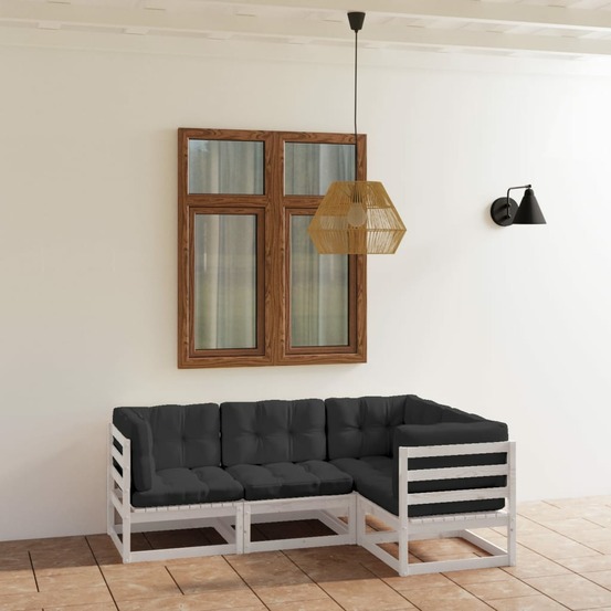 Salon de jardin 4 pcs avec coussins bois de pin massif