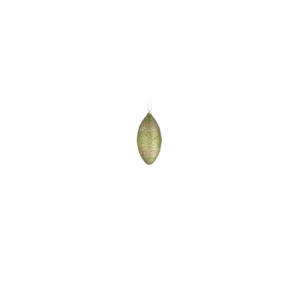 Boule de noël forme œuf pailletée vert et or 8 cm