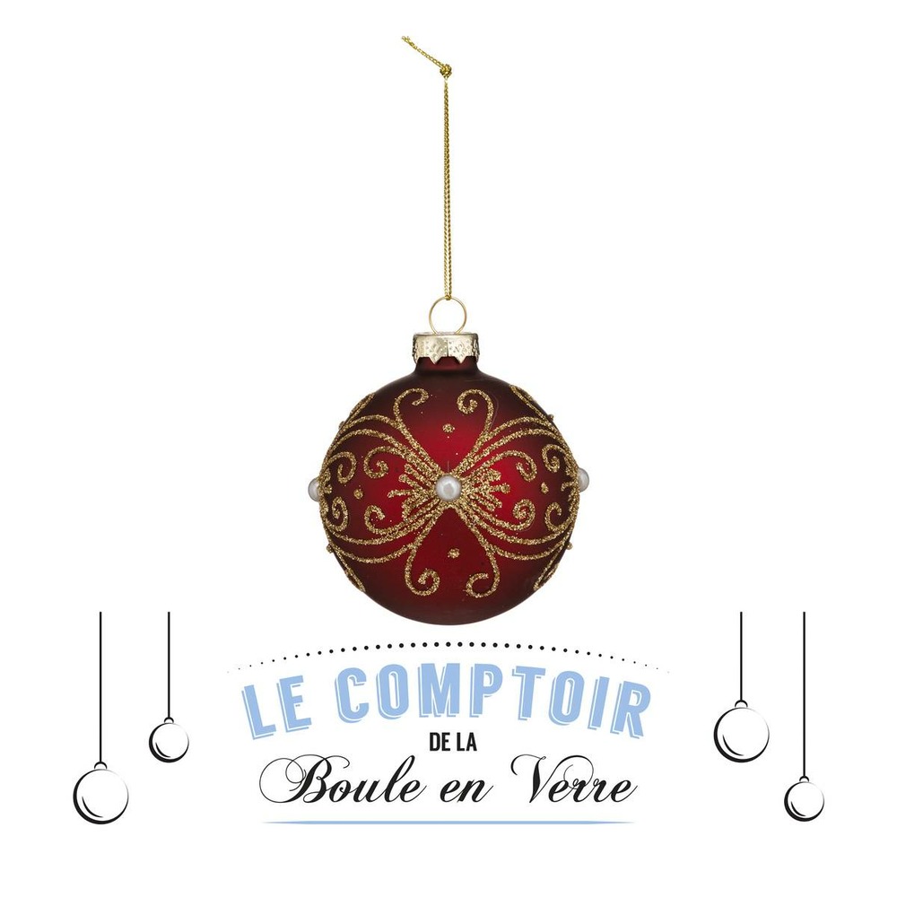 Boule de noël verre 70mm paillettes baroque