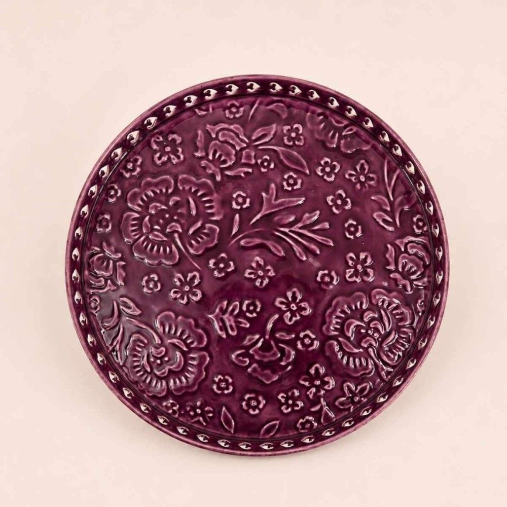 Plateau en métal avec motifs en relief marron 37cm