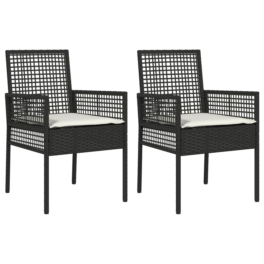 Chaises de jardin 2 pcs avec coussins noir poly rattan