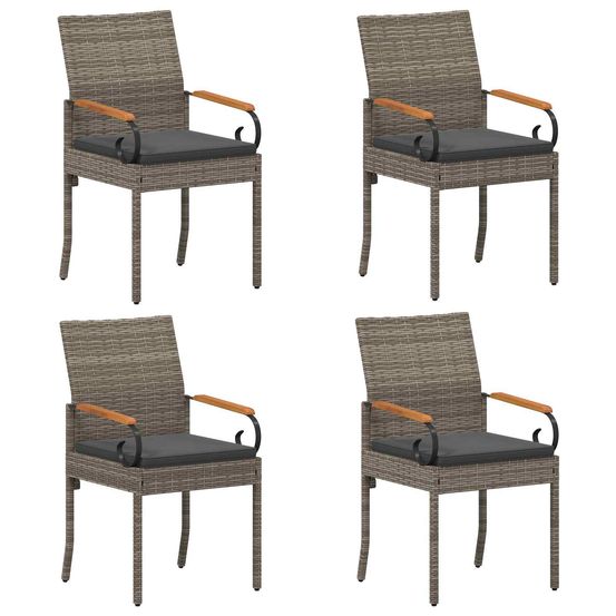 Chaises de jardin 4 pc gris et gris foncé poly rattan et acacia