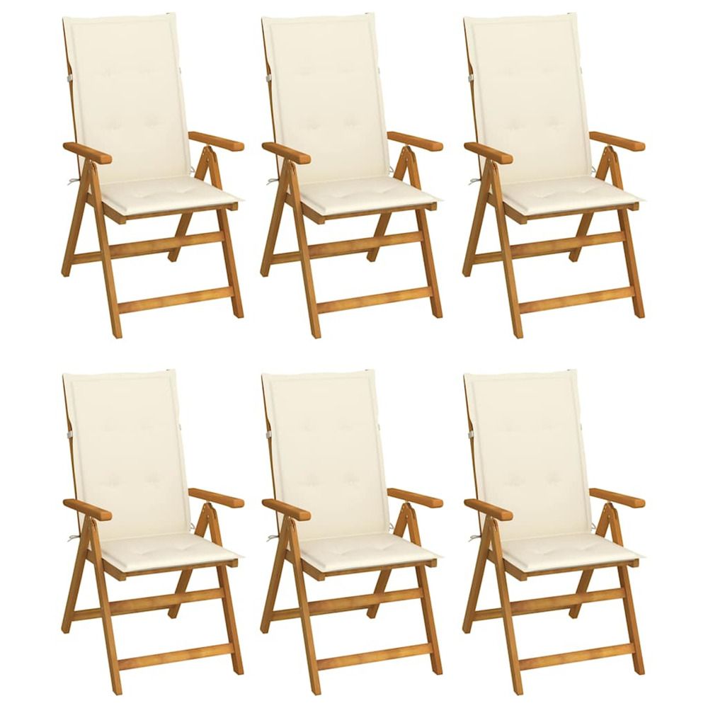 Chaises pliantes 6 pièces avec coussins en bois d'acacia massif