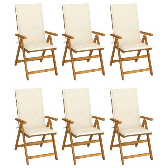 Chaises pliantes 6 pièces avec coussins en bois d'acacia massif