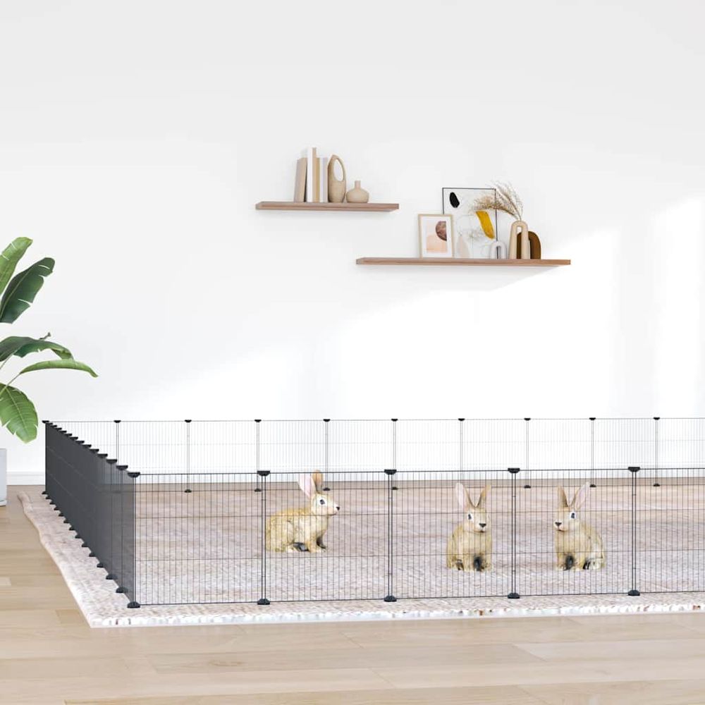 Enclos 52 panneaux acier pour petits rongeurs hamster cochon d'inde noir