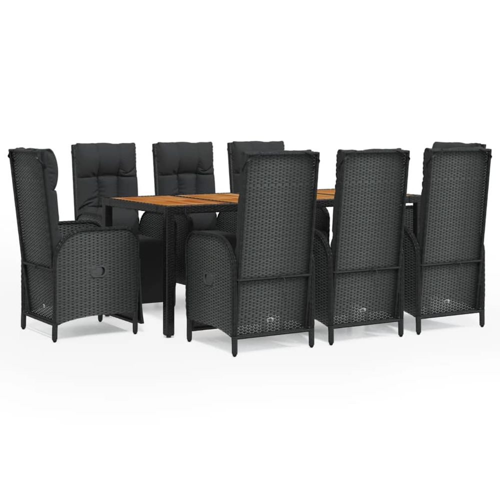 Ensemble à manger jardin 9pcs et coussins noir résine tressée