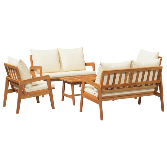 Ensemble bistrot avec coussin 5 pcs marron bois d'acacia massif