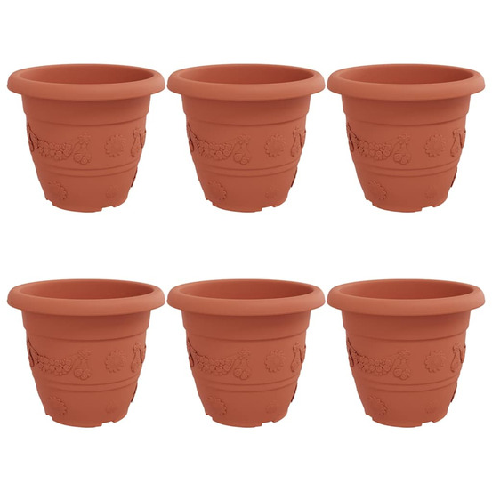 Pot à fleurs rond 6 pcs rouge brique ø 26 x 21,5 cm plastique