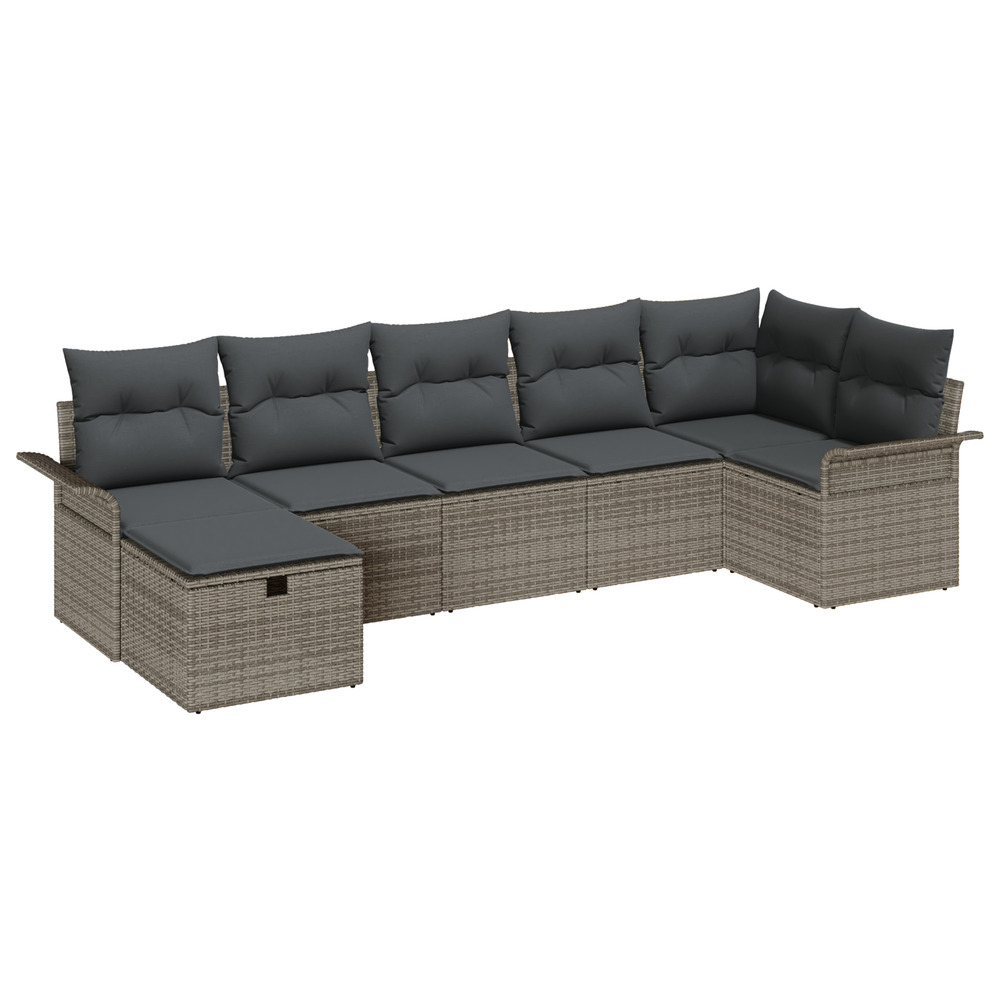 Ensemble canapé jardin 7 pièces avec coussins gris rattan synthétique