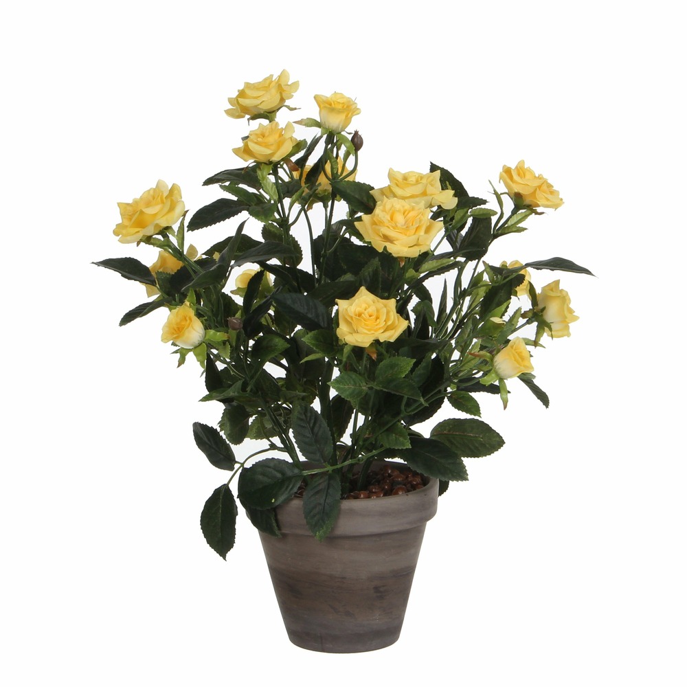 Mica decorations plante artificielle rosier en pot ciment - h33 x ø25 cm - jaune