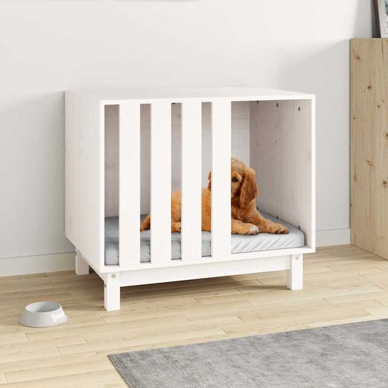 Niche pour chien bois massif blanche pour chien moyen 70x50x62 cm