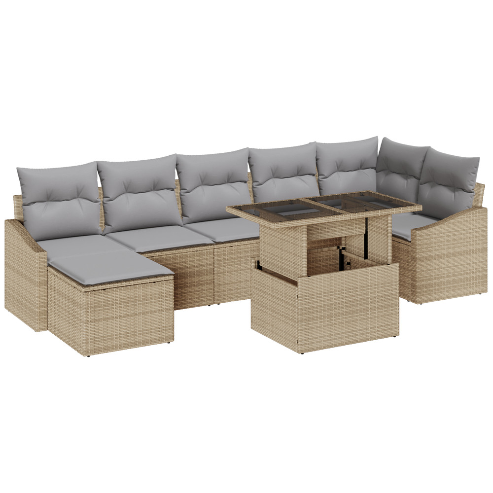 Ensemble de canapé de jardin de 8 pièces avec coussins en rotin beige pe