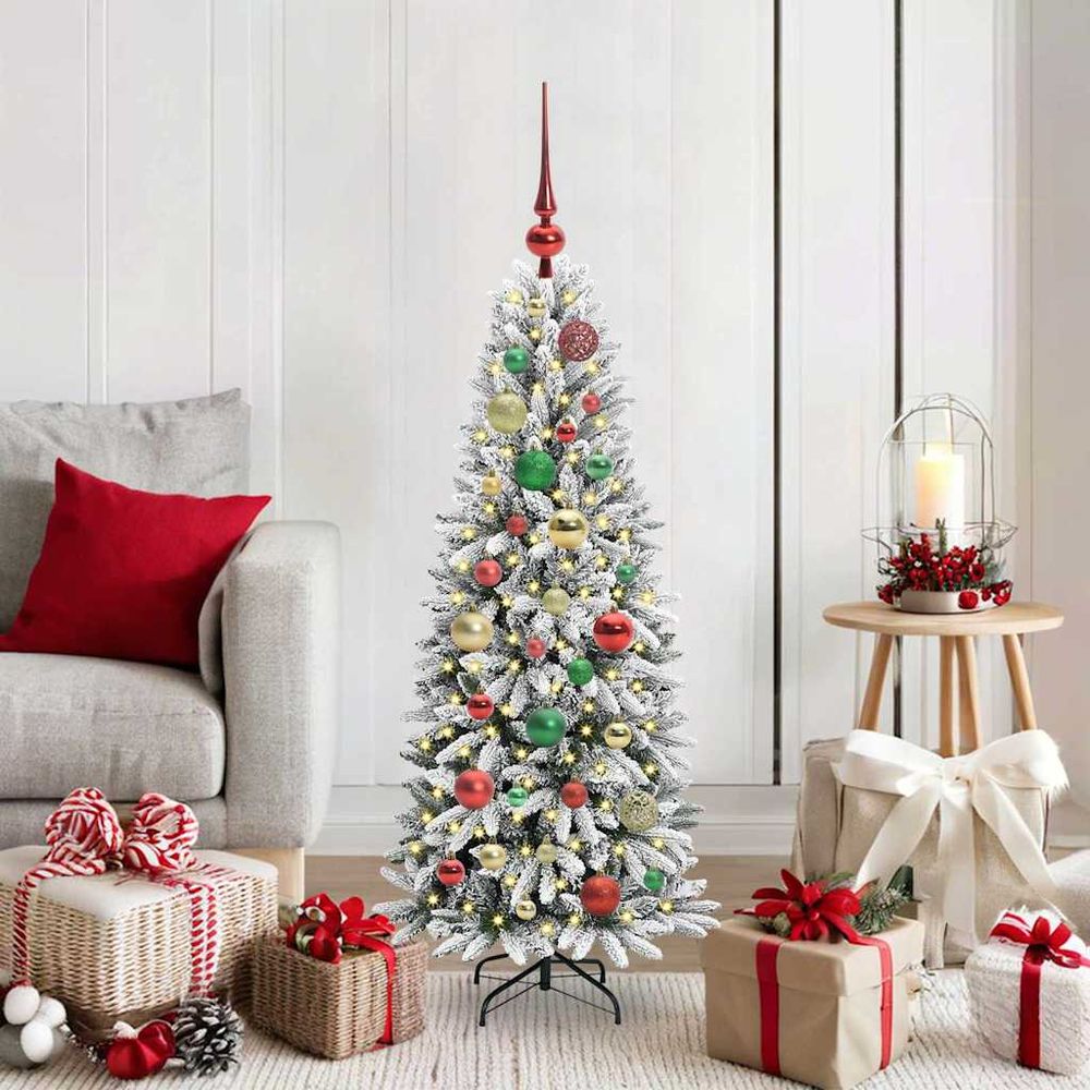 Sapin de noël artificiel blanc 120 cm effet neige, lumineux avec 8 modes d'éclairage