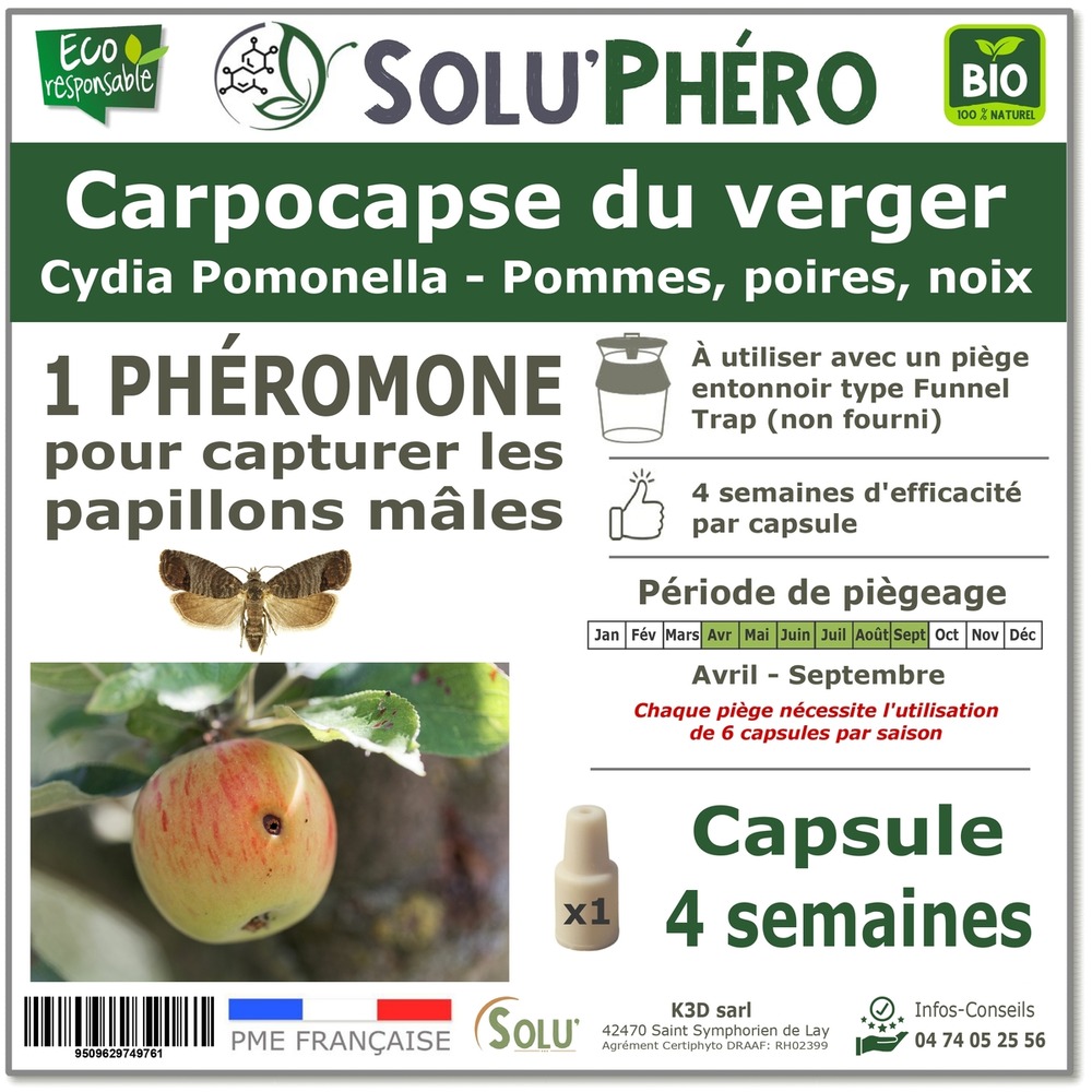 Solu'phéro - 1 phéromone contre le carpocapse du verger (pommier, poirier, noyer) - 1 capsule 4 semaines