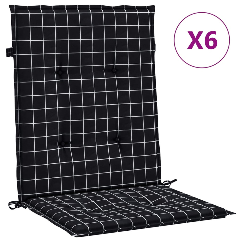 Coussins de chaise à dossier bas lot de 6 noir à carreaux tissu