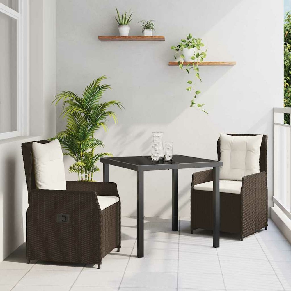 Ensemble de salle à manger pour jardin 3 pcs marron polyrotin