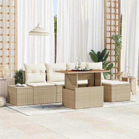 Ensemble de canapé de jardin 6 pcs beige poly rotin