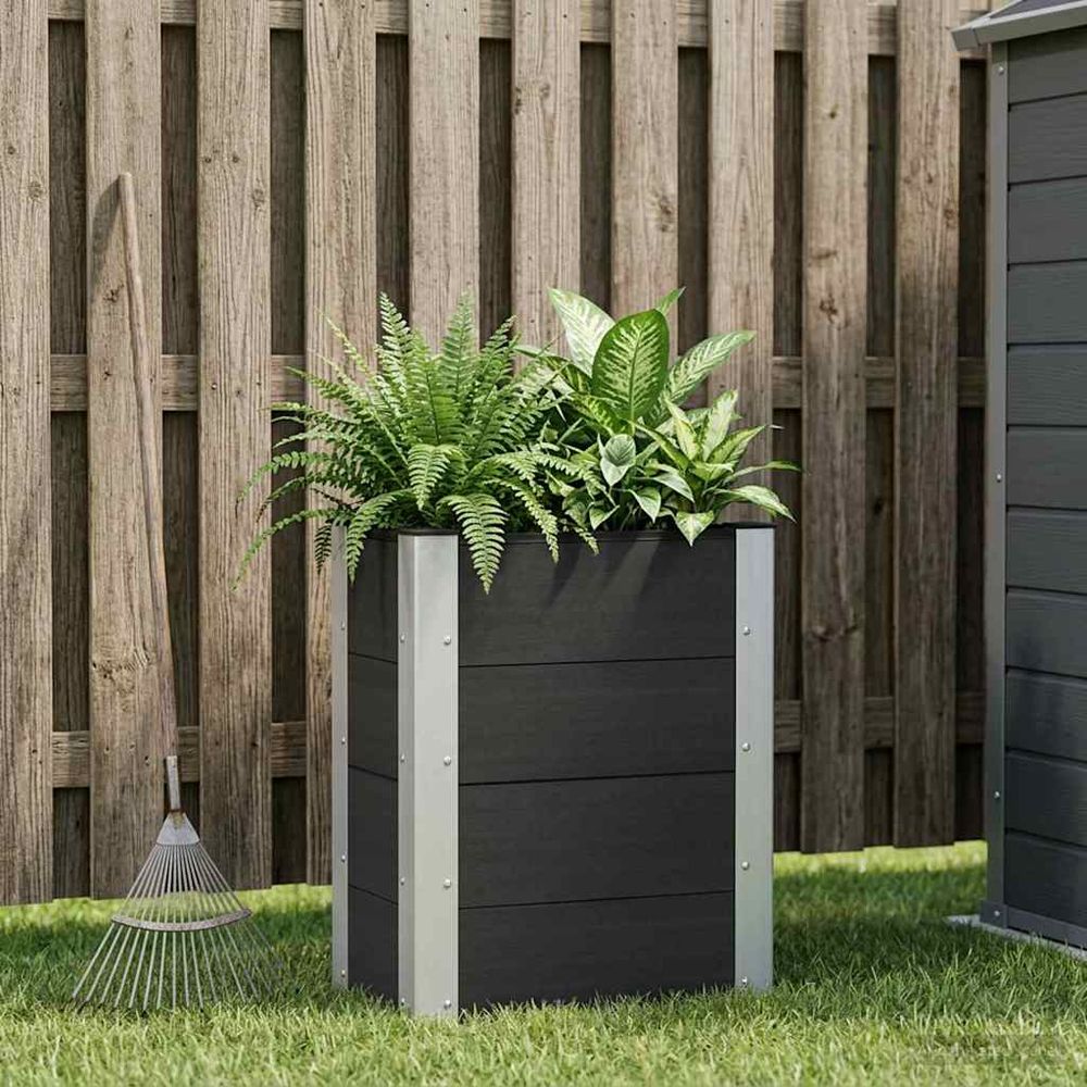 Jardinière surélevée compacte wpc aluminium petit balcon 50x72cm noir