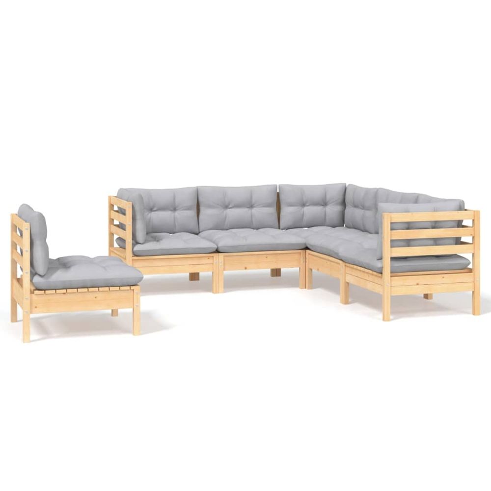 Salon de jardin 5 pcs avec coussins gris bois de pin