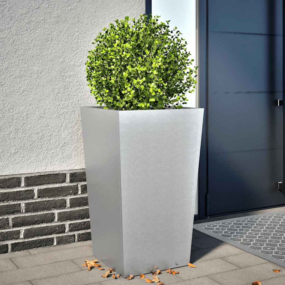 Jardinière haute carrée acier galvanisé pour jardin terrasse argent 45x75cm