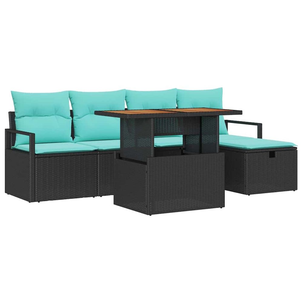 Ensemble de canapé de jardin 6 pc noir polyrotin