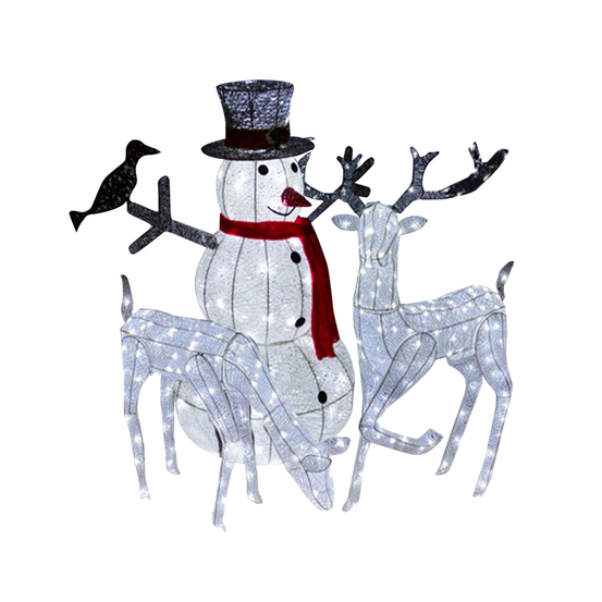 Couple biche & cerf led blanc froid + bonhomme de neige lumineux
