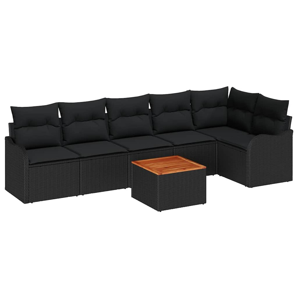 Ensemble de canapé de jardin avec coussin 7 pcs noir polyrotin