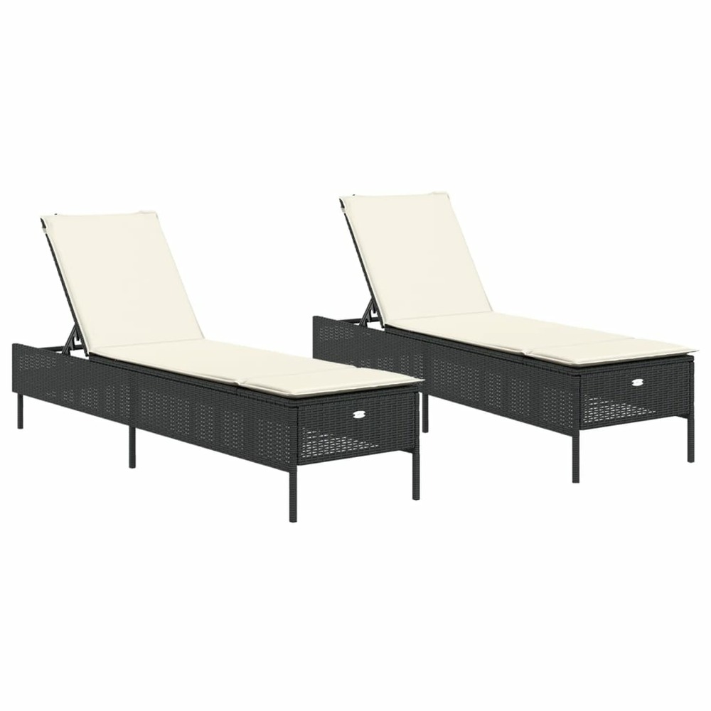Chaises longues avec coussins lot de 2 noir résine tressée