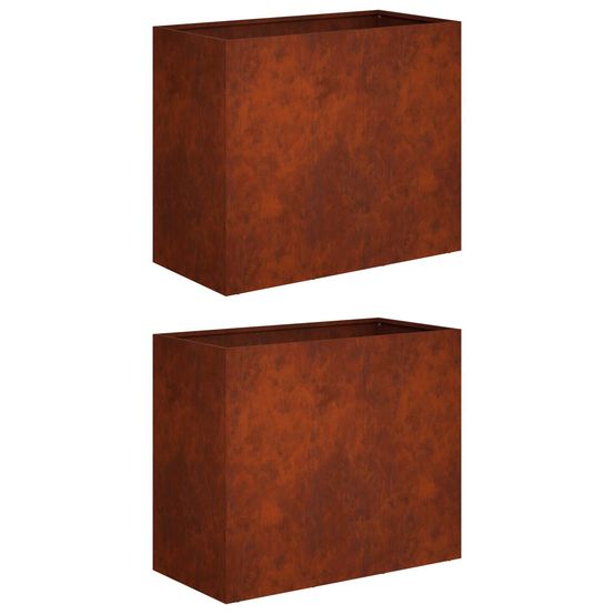 Cache-pot de jardin 2 pc rouillé 60 x 30 x 40 cm acier patiné
