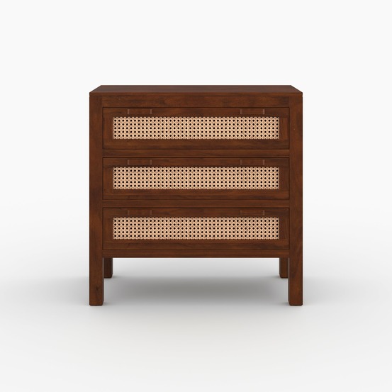 Tiki-commode en bois de manguier et cannage