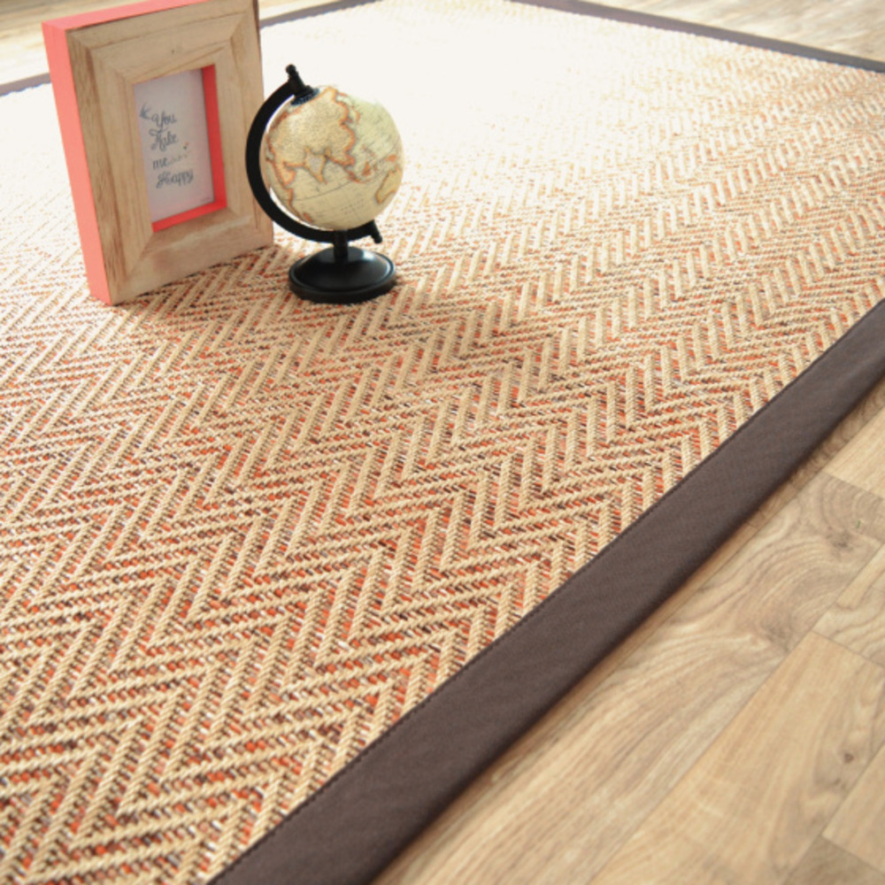 Tapis tissé plat - java chevron nature - ganse coton marron - 200 x 290 cm