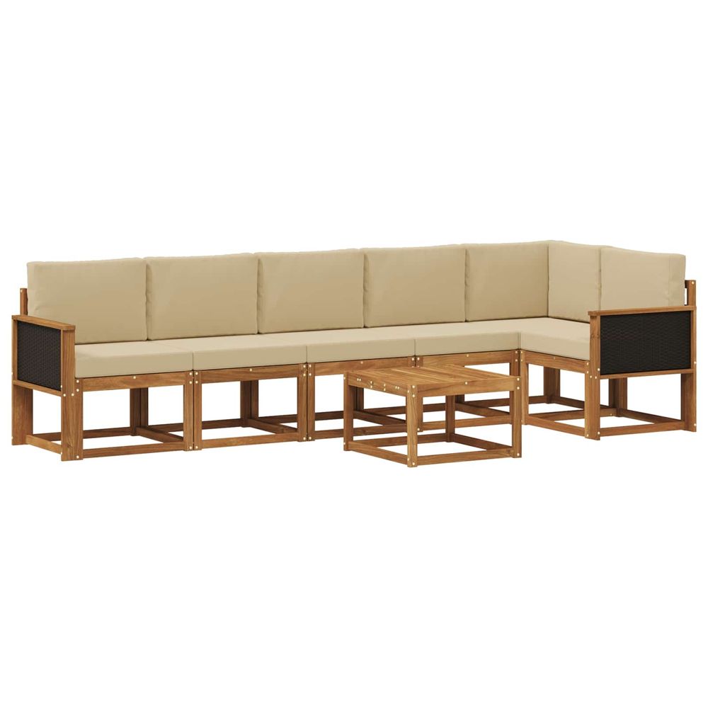 Ensemble de canapés d'extérieur 7 pc naturel et beige polyester
