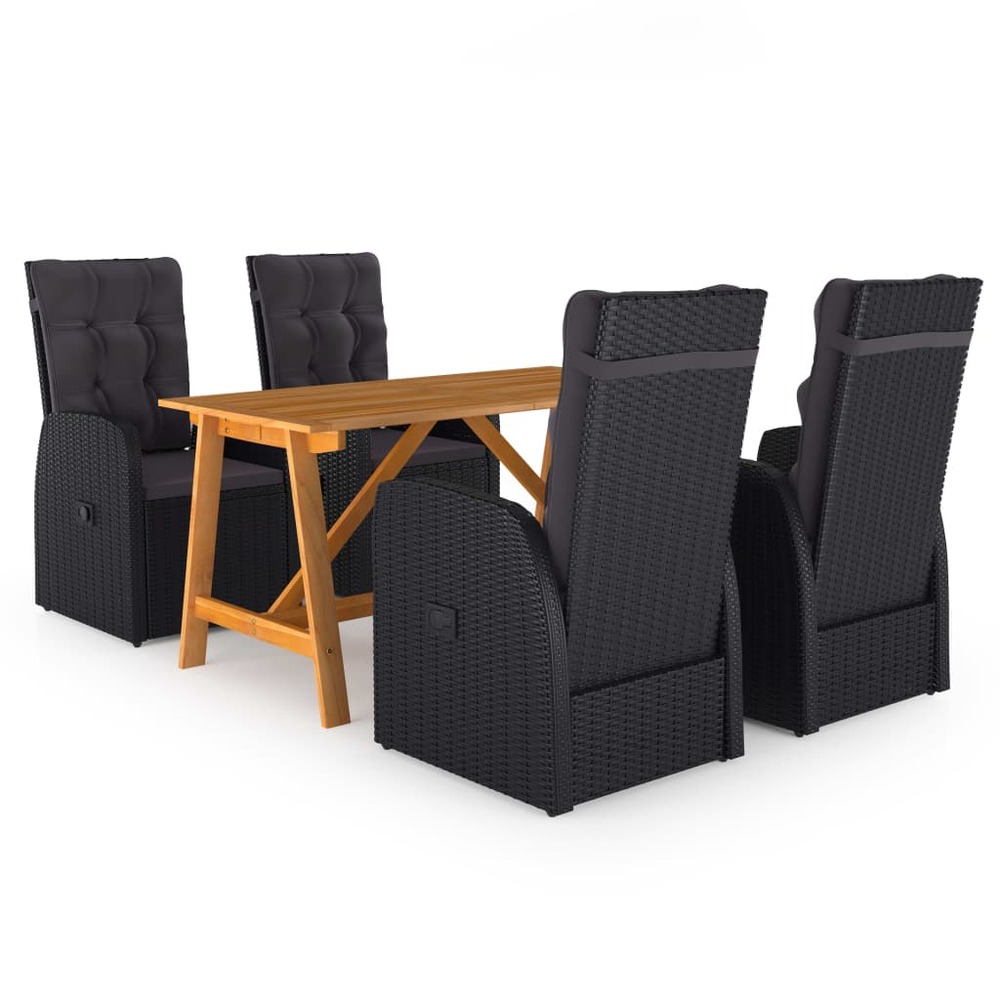 Ensemble de salle à manger de jardin meuble extérieur 5 pièces noir