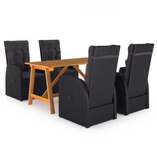 Ensemble de salle à manger de jardin meuble extérieur 5 pièces noir