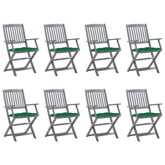 Chaises pliables d'extérieur lot de 8 et coussins bois d'acacia