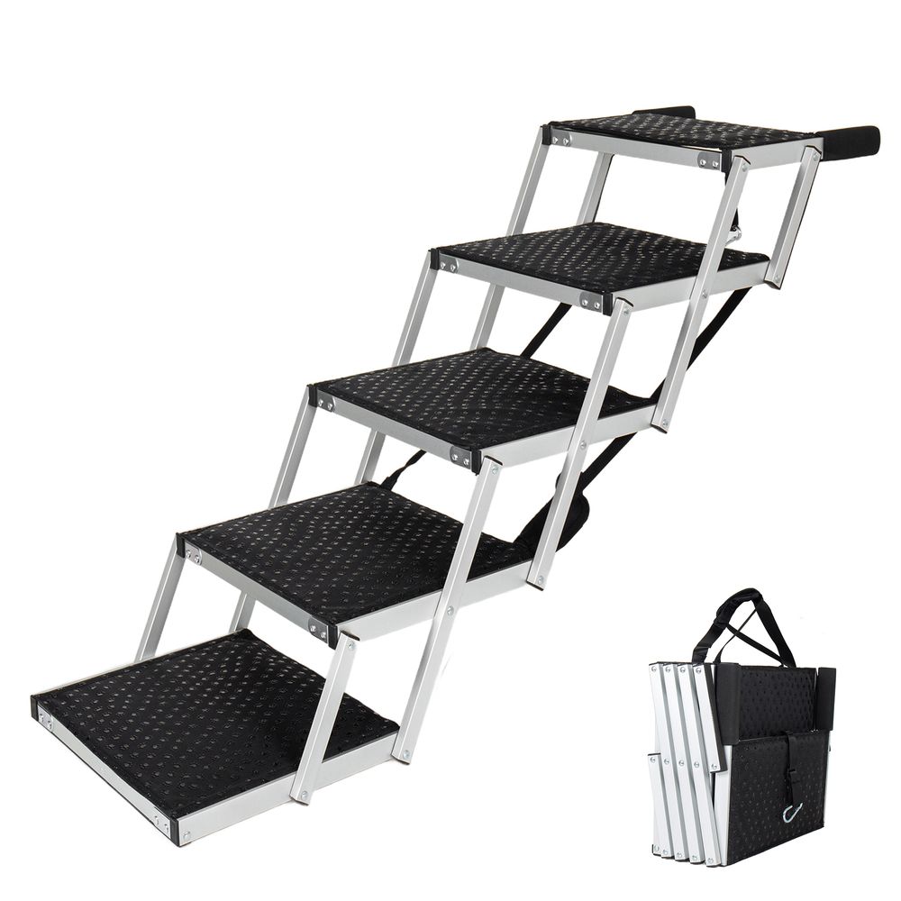Rampe escalier pliable pour chien en aluminium voiture et suv 5 marches antidérapant noir