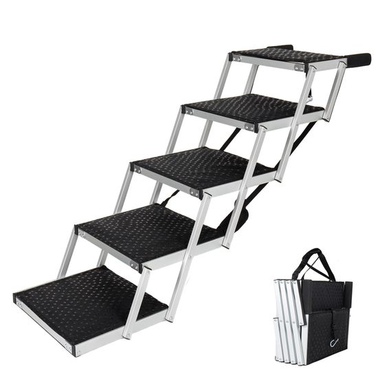 Rampe escalier pliable pour chien en aluminium voiture et suv 5 marches antidérapant noir
