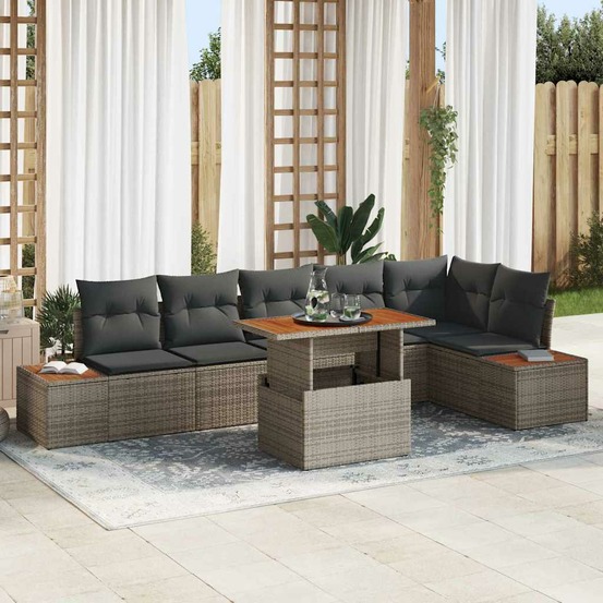 Ensemble de canapé de jardin 7 pcs gris poly rotin