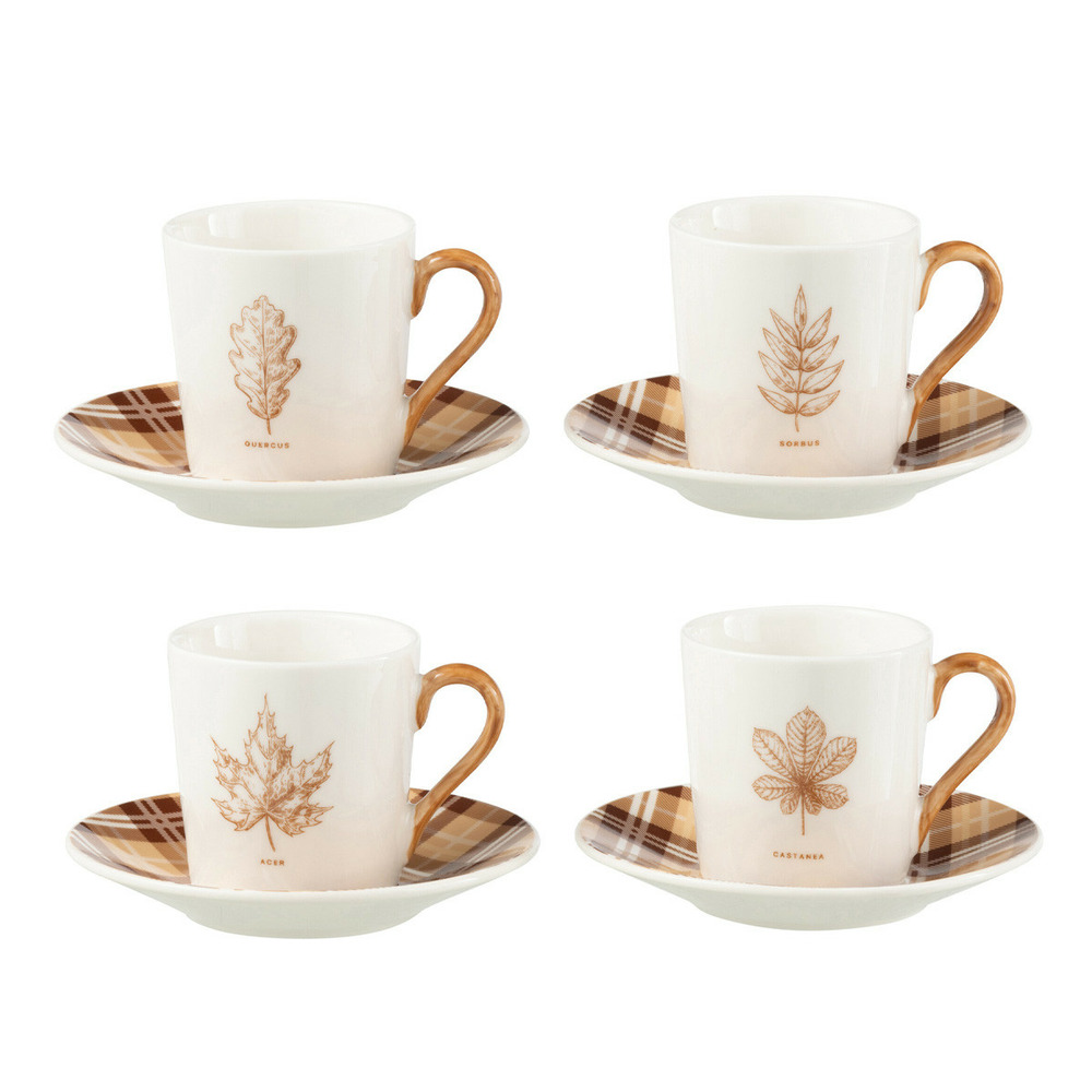 Lot de 4 tasses à café & sous-tasses 