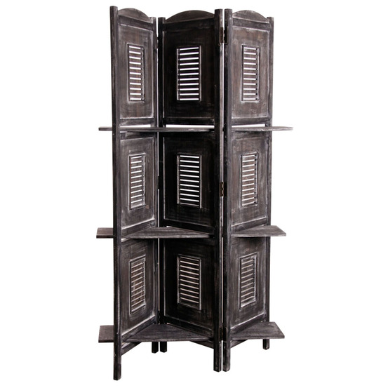 Paravent avec étagères en bois vieilli