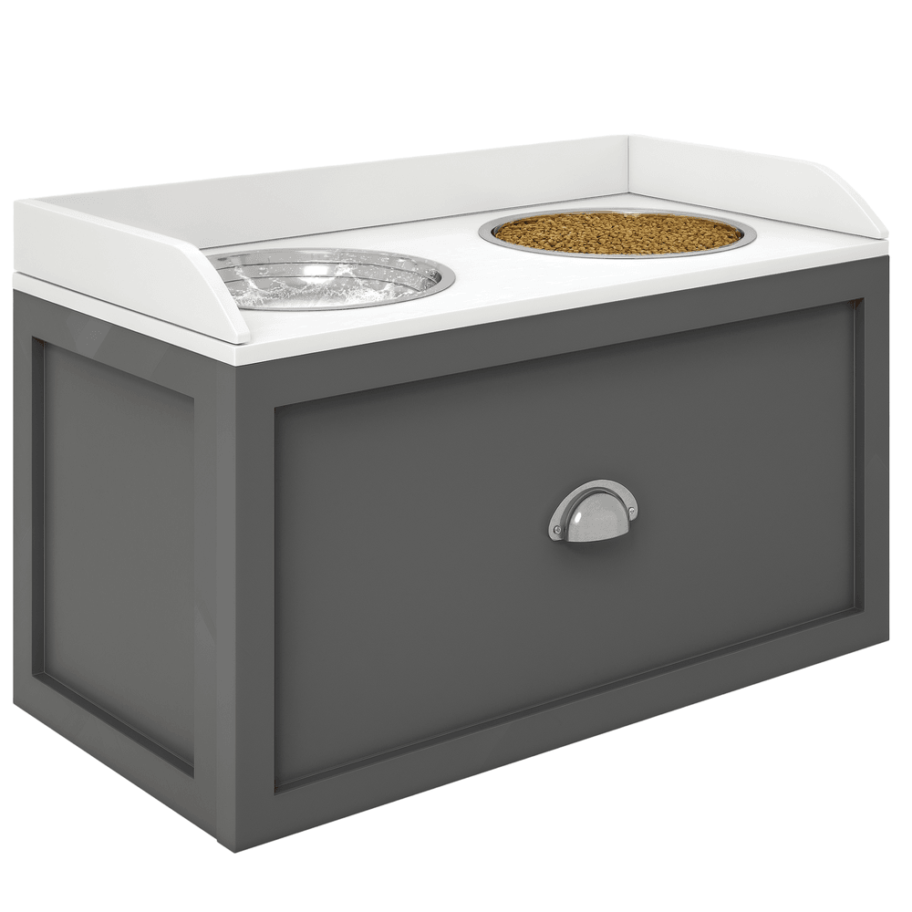 Porte-gamelles surélevé mdf inox pour grands chiens tiroir rangement 60x30x36cm gris - comfortxl outdoor living